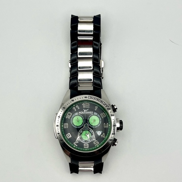 AquaSwiss Chronograph Green Black Mens Watch Working - Picture 7 of 11